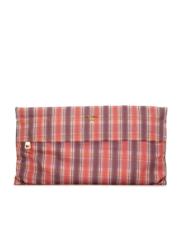 Printed Nylon Clutch with Top Zip and Interior Pocket