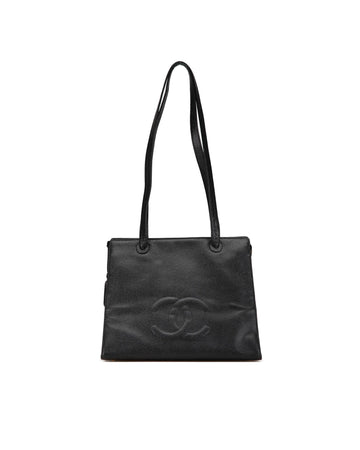 Caviar Leather Tote Bag with Zip Closure and Pockets