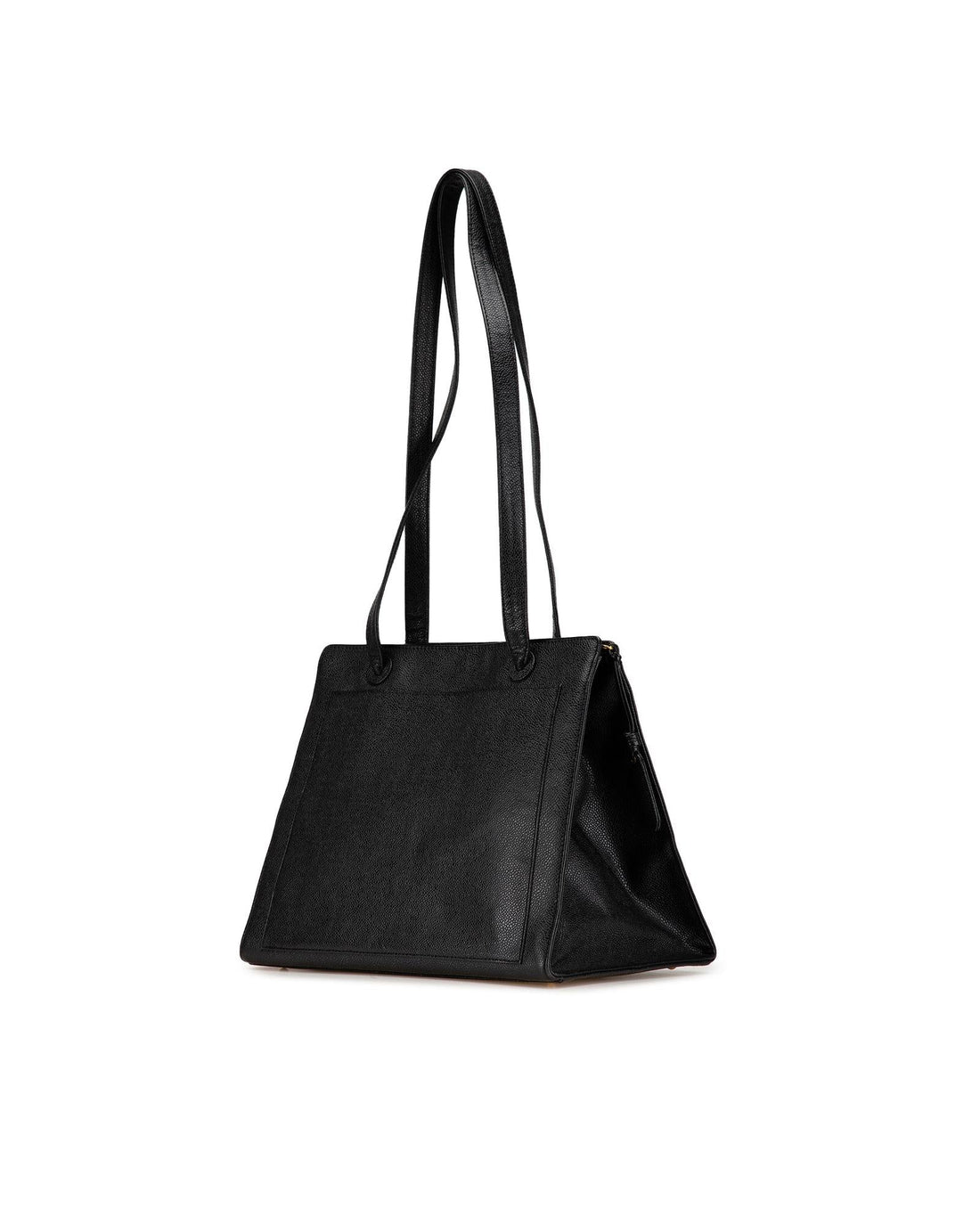 Caviar Leather Tote Bag with Zip Closure and Pockets
