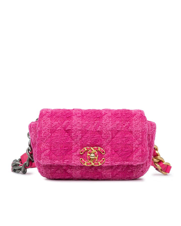 Tweed Belt Bag with Leather and Chain Waist Strap