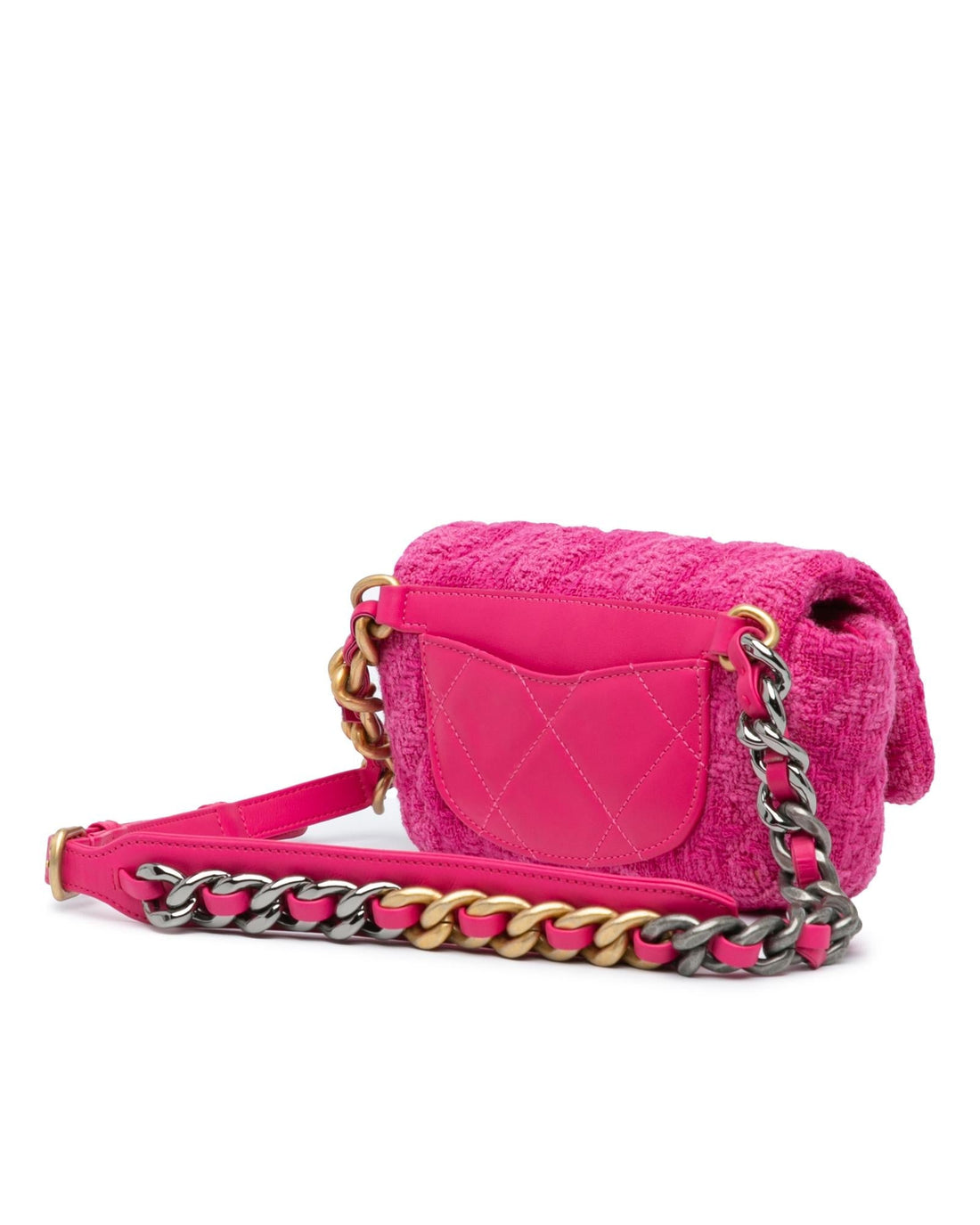 Tweed Belt Bag with Leather and Chain Waist Strap