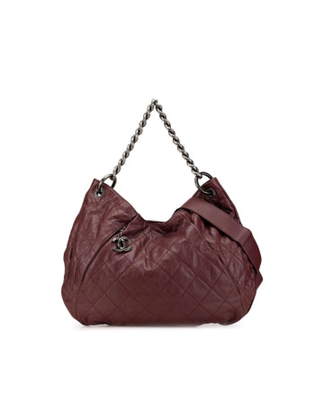 Quilted Calfskin Hobo Bag with Chain Handle and Snap Closure
