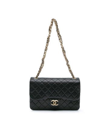 Quilted Lambskin Flap Bag with Pearl Chain Straps