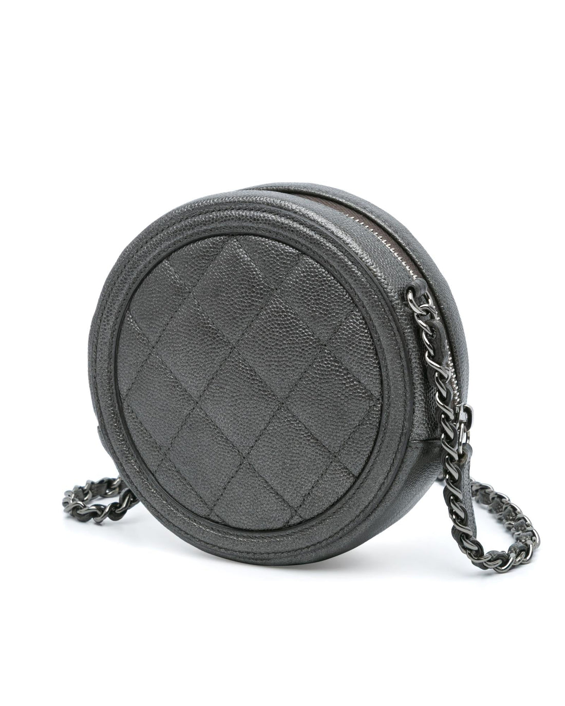 Metallic Quilted Leather Clutch with Chain Strap and Interior Pockets