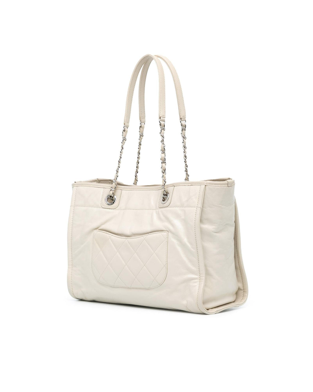 Small Glazed Calfskin Deauville Tote with Caviar Leather Trim and Leather Woven Chain Handles
