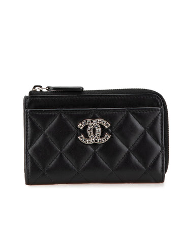 Quilted Lambskin Coin and Card Case with Zip Closure