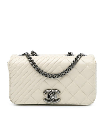 Small Glazed Calfskin Quilted Flap Bag with Chain Link Strap