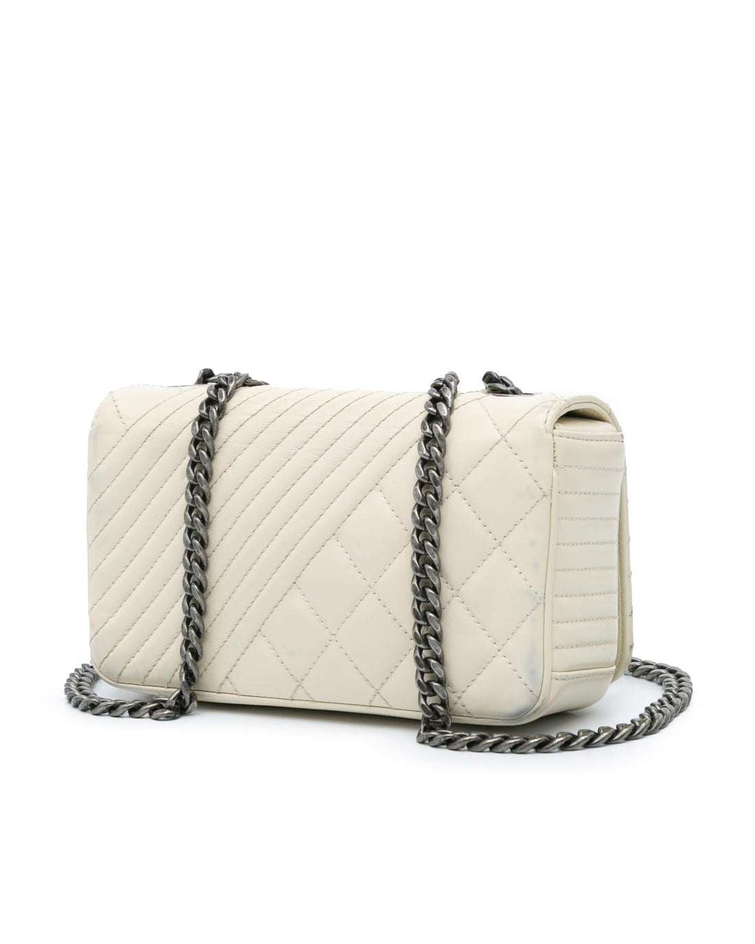 Small Glazed Calfskin Quilted Flap Bag with Chain Link Strap