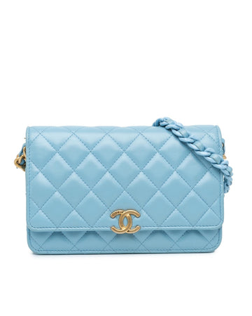 Quilted Lambskin Chain Wallet with Magnetic Closure