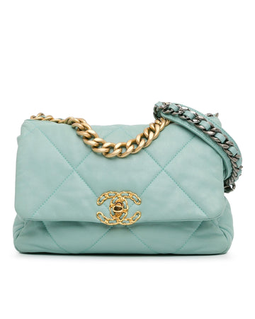 Quilted Leather Flap Bag with Chain Handle and Twist-Lock Closure