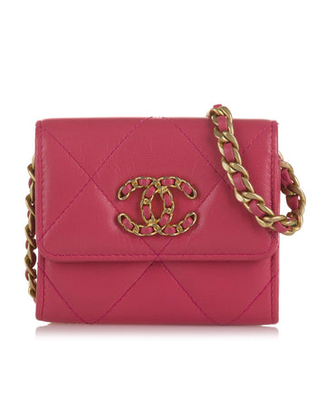 Quilted Leather Flap Wallet on Chain with Magnetic Closure