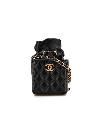 Mini Quilted Drawstring Bucket Bag with Chain Strap