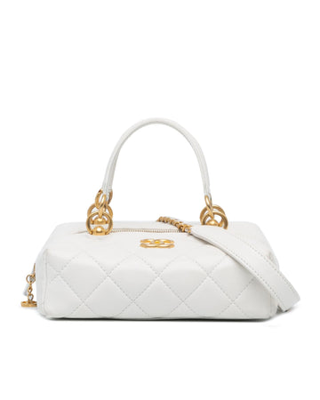 Quilted Lambskin Top Handle Satchel with Detachable Chain Strap