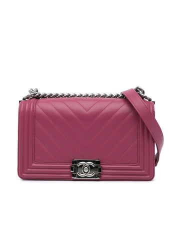 Medium Chevron Lambskin Quilted Flap Bag