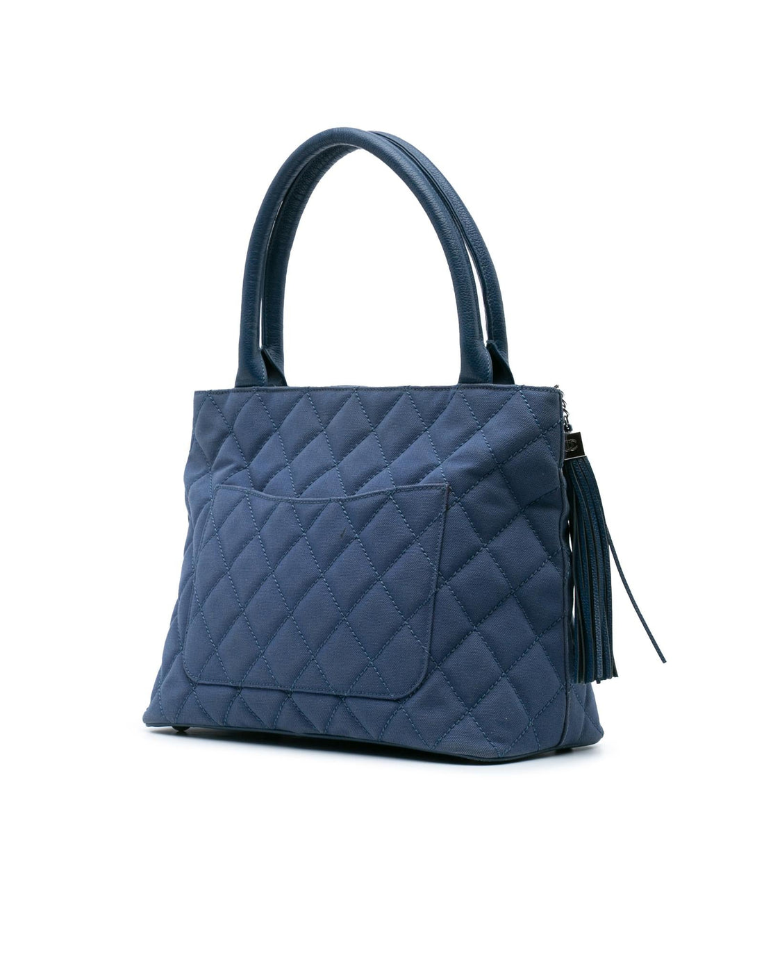 Quilted Canvas Tote with Caviar Leather Trim and Tassel