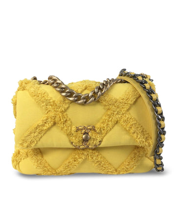Canvas Flap Bag with Chain Handle and Leather Woven Strap