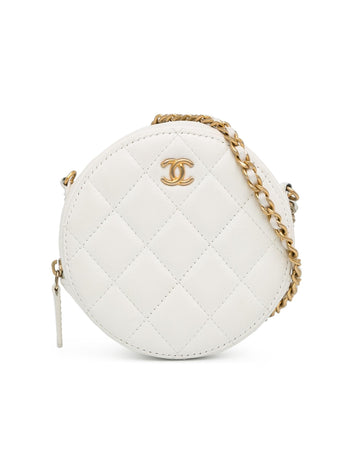 Quilted Lambskin Pearl Crush Round Clutch with Chain