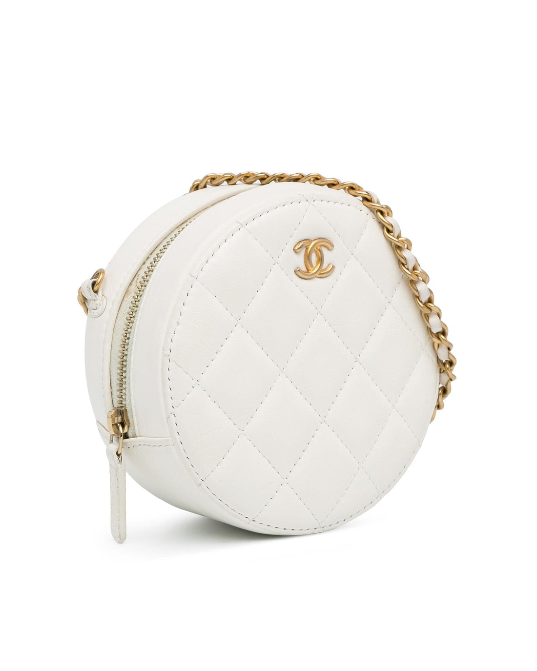 Quilted Lambskin Pearl Crush Round Clutch with Chain