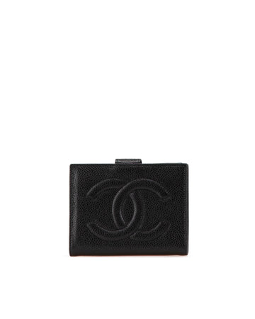 Caviar Leather Small Wallet with Coin Compartment and Snap Closure