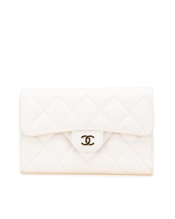 Quilted Leather Flap Wallet with Snap Closure and Interior Pockets