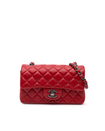 Mini Rectangular Classic Lambskin Single Flap Bag with Chain Strap