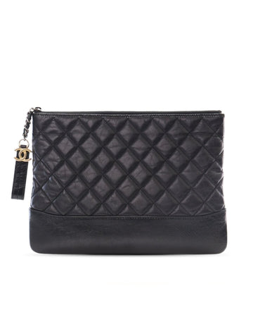 Quilted Calf Leather Gabrielle O Case Clutch with Top Zip Closure
