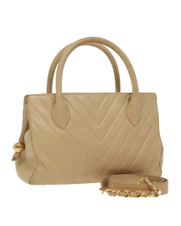 V Stitch Leather 2way Hand Bag with Shoulder Strap