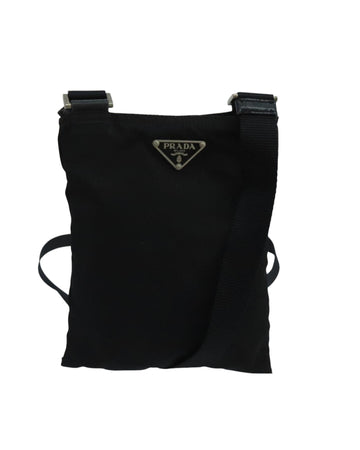 Nylon Shoulder Bag with Adjustable Strap and Silver Accents