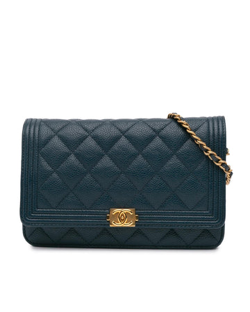 Quilted Leather Wallet on Chain with Woven Strap