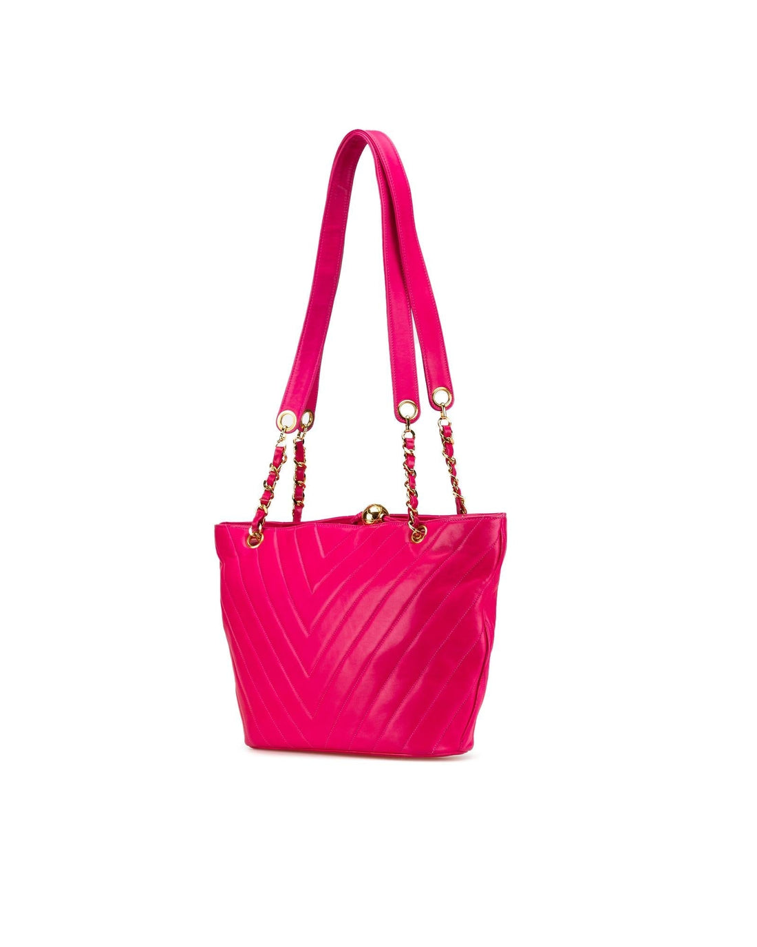 Chevron Quilted Lambskin Tote with Zip Closure and Interior Pockets