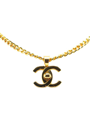Gold Plated Turn Lock Pendant Necklace