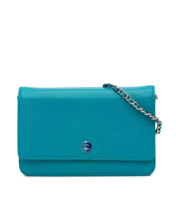 Caviar Leather Bicolor Wallet On Chain with Interior Slip and Zip Pockets