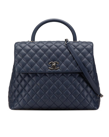 Quilted Leather Satchel with Top Handle and Chain Strap
