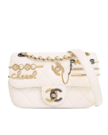 Mini Quilted Lambskin Flap Bag with Clip Embellishments and Chain Strap