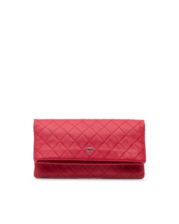 Quilted Lambskin Leather Clutch with Interior Zip Pocket