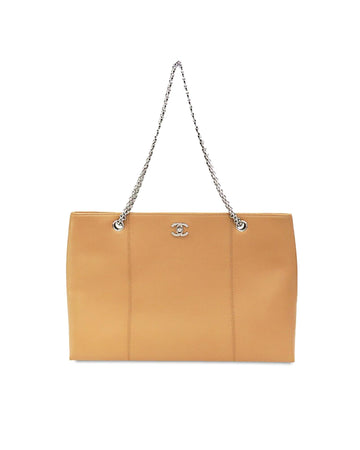 Caviar Leather Chain Strap Tote with Magnetic Closure