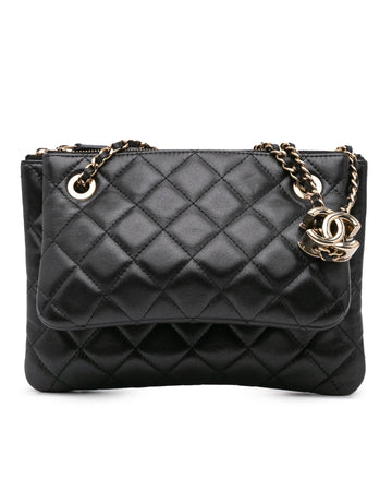 Quilted Lambskin Double Case with Chain and Zip Closures
