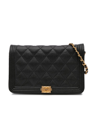 Quilted Wallet on Chain with Leather Woven Strap and Front Flap Closure