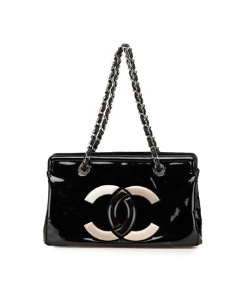 Small Patent Leather Tote with Chain Straps