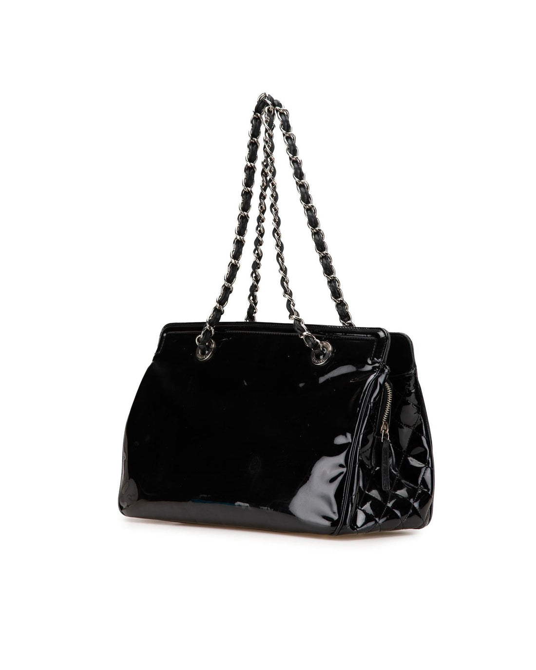 Small Patent Leather Tote with Chain Straps