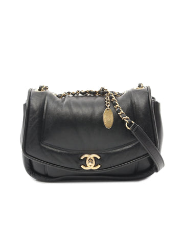 Small Lambskin Puffy Flap Bag with Leather Woven Chain Strap
