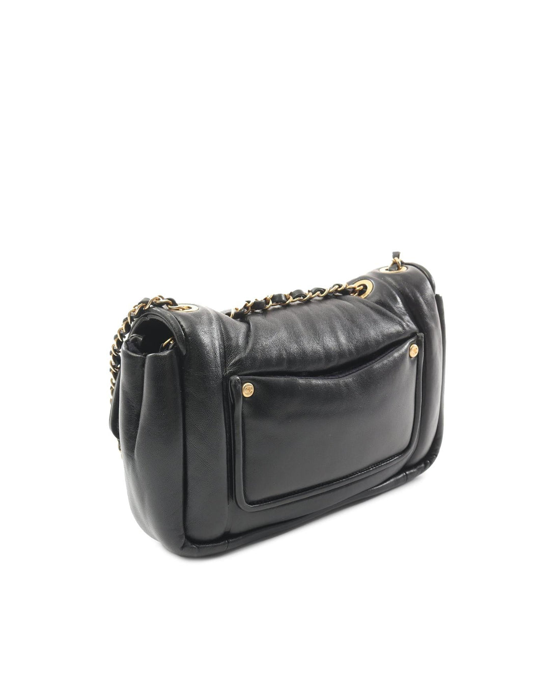 Small Lambskin Puffy Flap Bag with Leather Woven Chain Strap