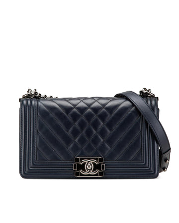 Medium Chevron Quilted Lambskin Leather Boy Flap Bag with Chain Strap