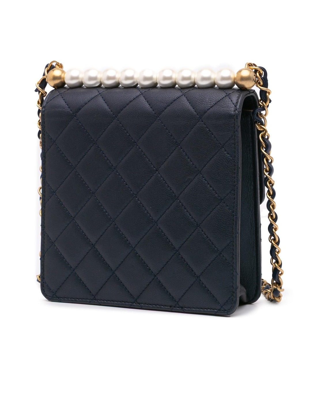 Small Lambskin Quilted Flap Bag with Faux Pearl Detail