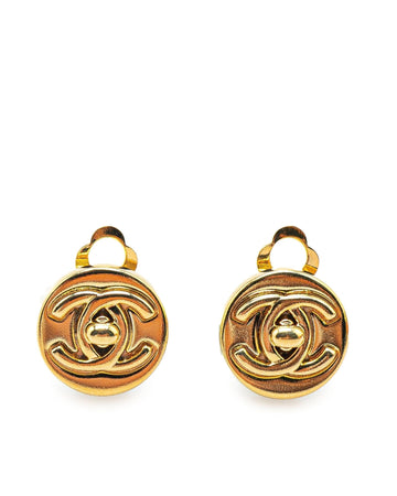 Gold Plated Mini Turnlock Round Clip On Earrings