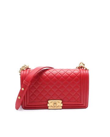 Quilted Leather Flap Bag with Gold-Tone Chain Strap