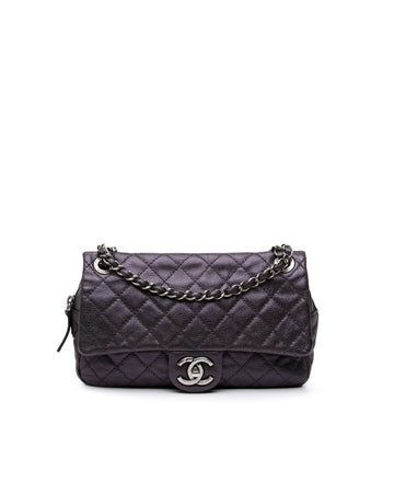Jumbo Quilted Leather Shoulder Bag with Chain Straps and Interior Zip Pocket