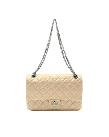 Aged Calfskin Double Flap Shoulder Bag with Chain Straps
