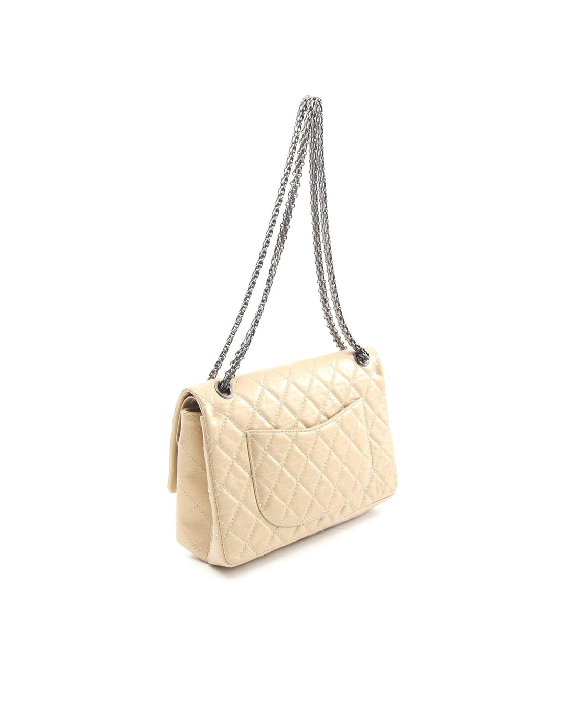 Aged Calfskin Double Flap Shoulder Bag with Chain Straps