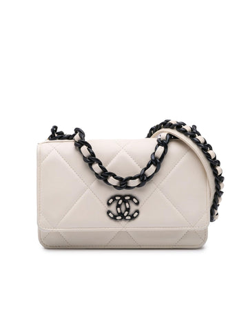 Quilted Lambskin Wallet on Chain with Interior Zip and Slip Pockets